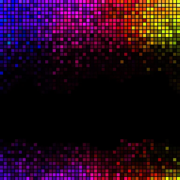 Multicolor abstracto luces disco fondo. Cuadrado pixel mosaico — Vector de stock