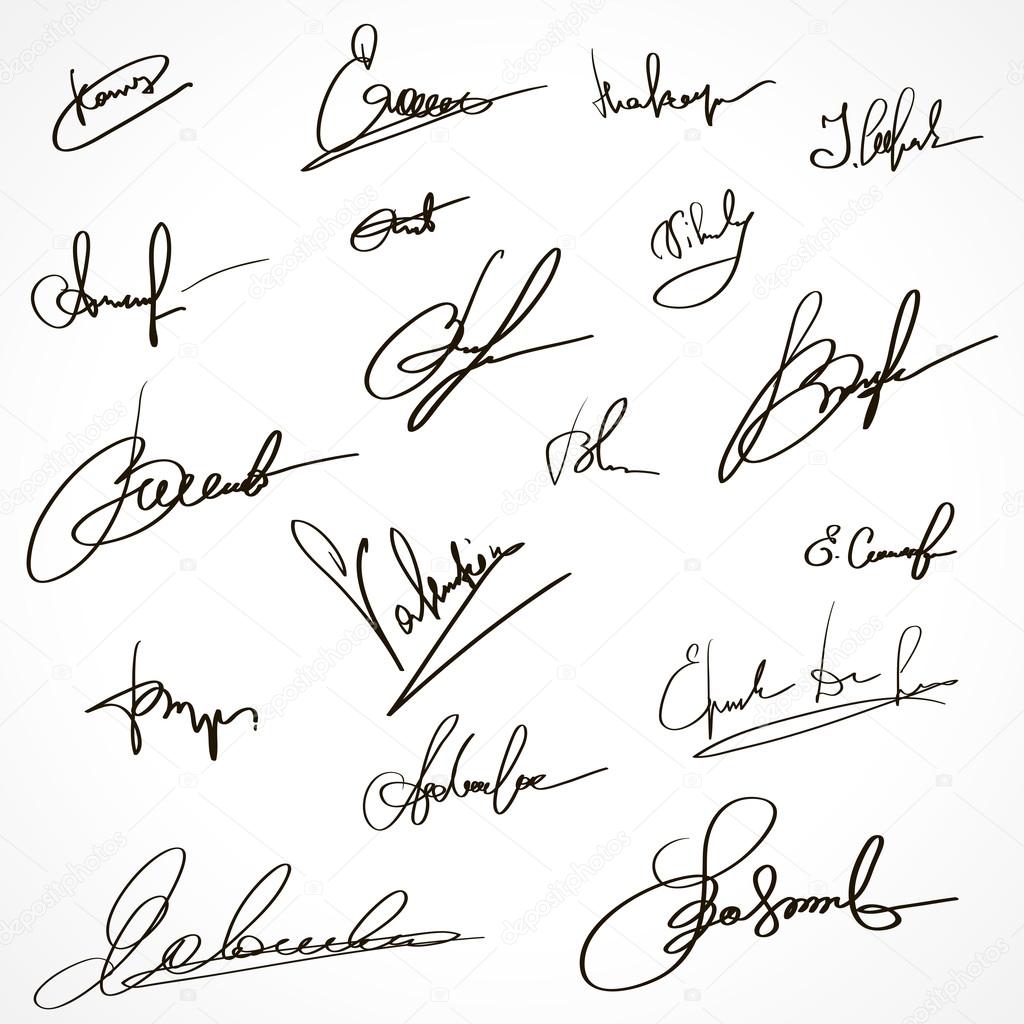 Signatures set. Group of imaginary autograph