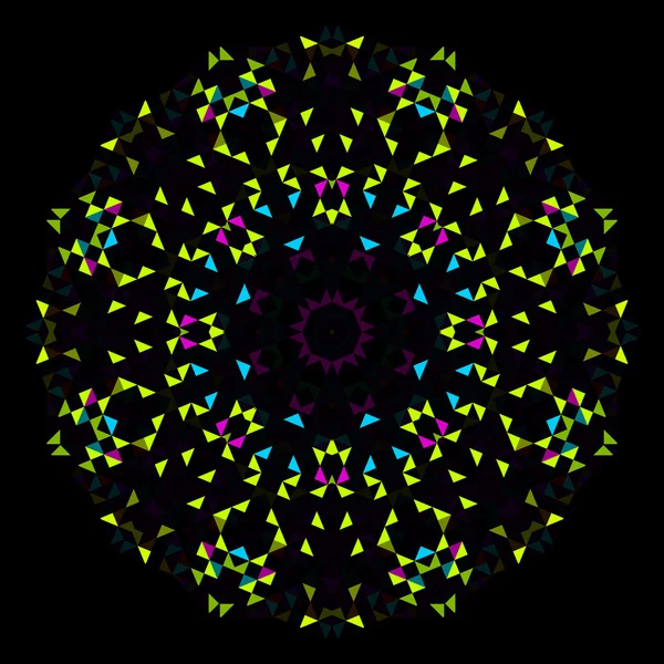 Abstraktes geometrisches helles Kaleidoskopmuster. Kreissymmetrisches Design. Runde Blütenornamente — Stockvektor