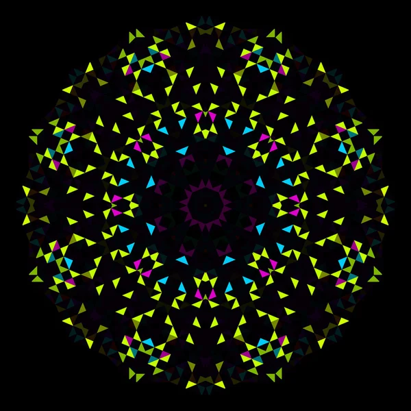 Abstrakcyjny Geometryczny Jasny Kalejdoskop. Projekt symetryczny okręgu. Okrągły kwiat ozdoba — Wektor stockowy