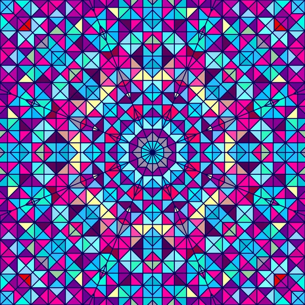 Анотація барвисті цифрових Декоративний квітка. геометричні контраст лінії зірка і синій рожевий червоний блакитний колір художнього задника — стоковий вектор