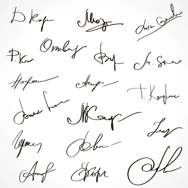 Autogramme geschrieben. Unterschriftensammlung für Geschäftsverträge — Stockvektor