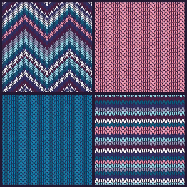 Seamless knitted pattern. Set. collection of blue pink white — Stock Vector