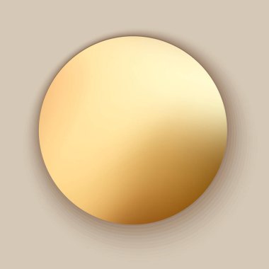 Gradyan Parlak Metalik 3B Düğmeli Altın Yuvarlak Çember Rozet Boş Şablon Çizimi.