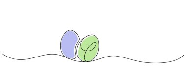 İki Paskalya Yumurtası Bir Aralıksız Sanat Pastası Mor Yeşil Bahar Tatili Minimalist Vektör İllüzyonu.