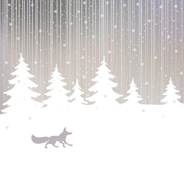 Fondo de Navidad con zorro y bosque de invierno — Vector de stock
