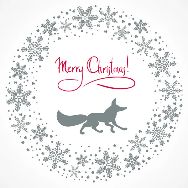 Christmas snow garland background with fox silhouette — Stock Vector