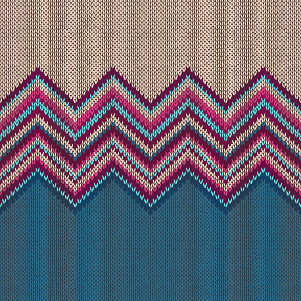 Motif tricoté sans couture. Style bleu beige rouge vineux ethnie géométrique fond — Image vectorielle