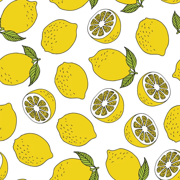 Seamless lemons hand drawn pattern — Stock Vector