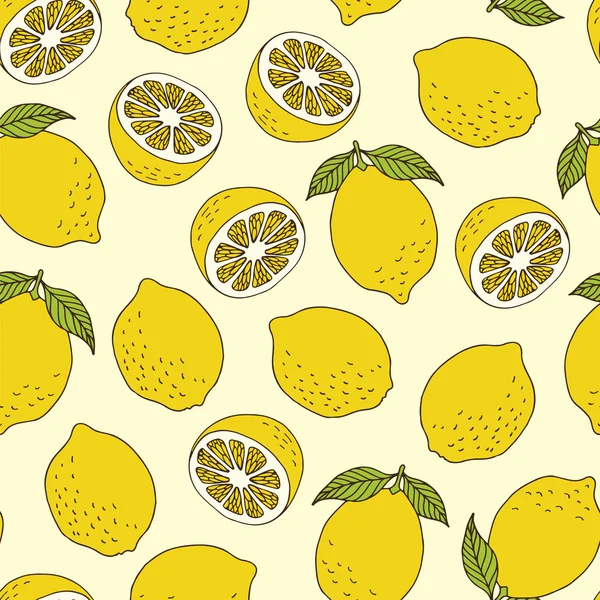 Цветной узор с нарисованными вручную лимонами — стоковый вектор