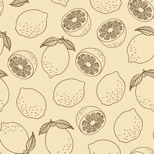 Naadloze citroenen patroon op beige achtergrond — Stockvector