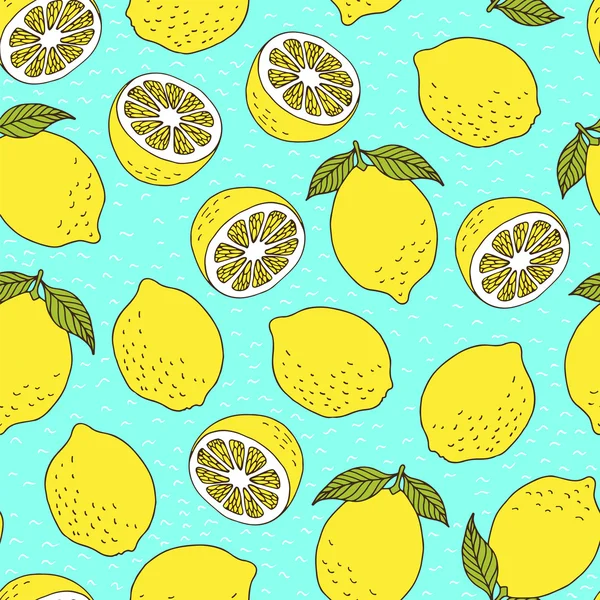 Лимонадный бесшовный фон, рисованные вручную лимоны — стоковый вектор