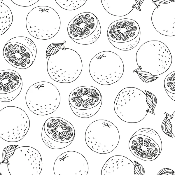 Seamless pattern with hand drawn oranges on white background — Stock Vector