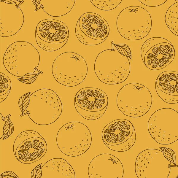 Бесшовный рисунок с нарисованными вручную апельсинами — стоковый вектор