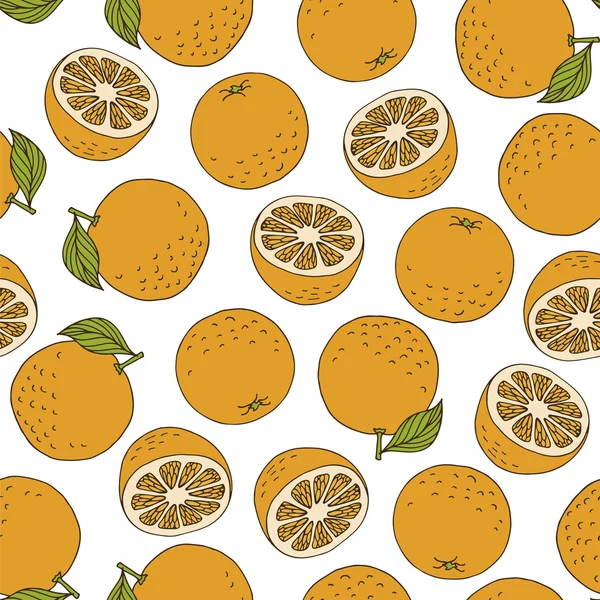 Oranges colorées sur fond blanc, motif vectoriel — Image vectorielle