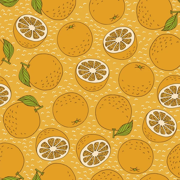 Motif sans couture avec des oranges dessinées à la main — Image vectorielle