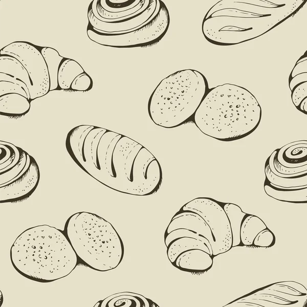 Motivo beige senza cuciture con pasticceria disegnata a mano — Vettoriale Stock