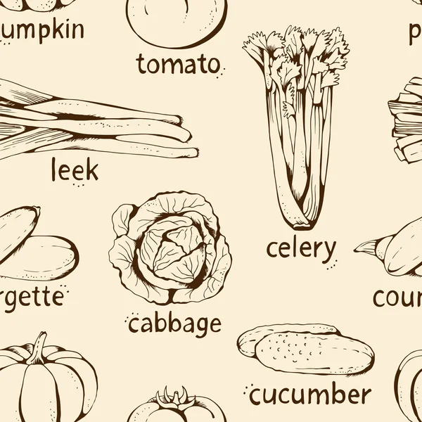원활한 음식 배경으로 손으로 그린된 야채 — 스톡 벡터