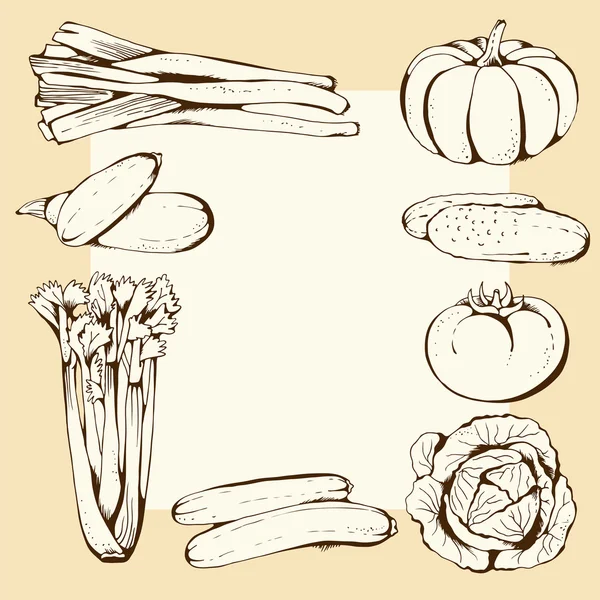 Fond végétal vintage, cadre alimentaire vectoriel — Image vectorielle