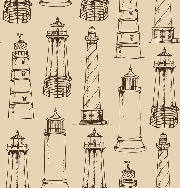 Patrón de faros sin costura, vector mar vintage ilustración — Vector de stock