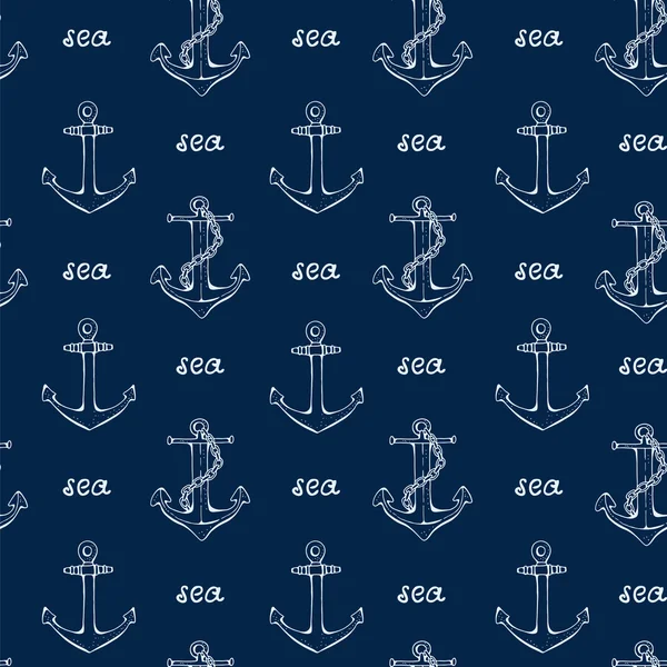 Nautical sea background with anchor and handwritten lettering — Stock Vector