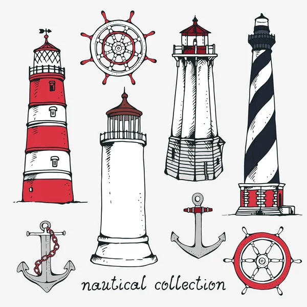 Hand drawn vintage vector nautical set — Stock Vector