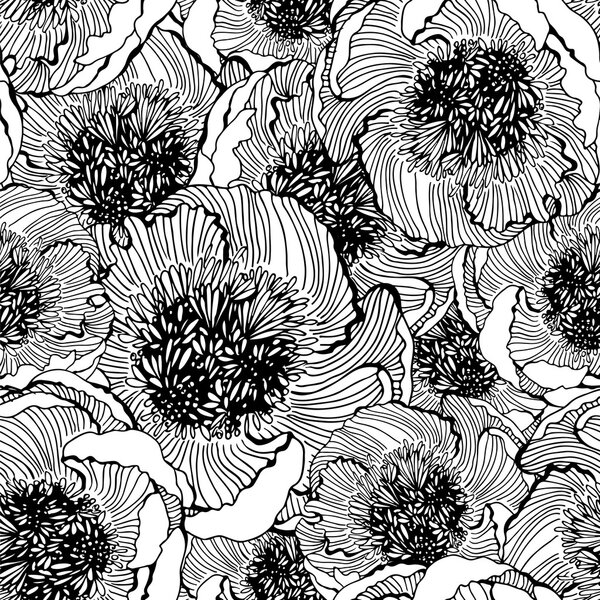 Decorative seamless floral pattern with flowers of peony