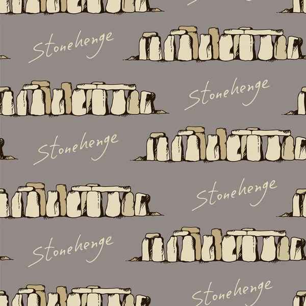 Stonehenge Illustrationsmuster, nahtloser Doodle Hintergrund — Stockvektor