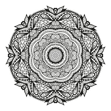 Yuvarlak dekoratif süs, çiçek deseni, vektör illüstrasyon