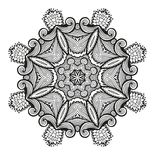 Yuvarlak dekoratif süs, siyah beyaz çiçek deseni, vektör — Stok Vektör
