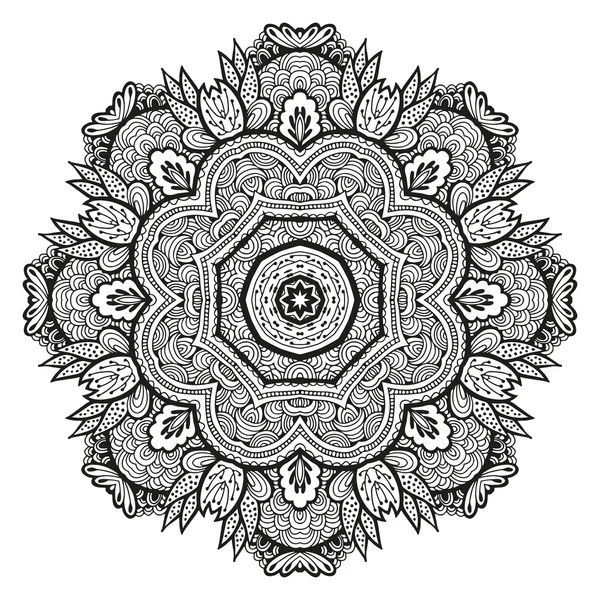Okrągły ornament dekoracyjny, czarno-biały kwiatowy wzór, wektor — Wektor stockowy
