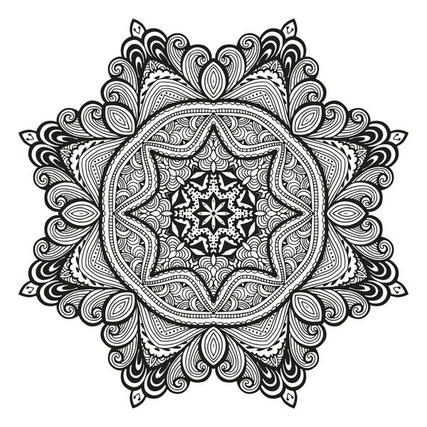 Ornement décoratif rond, motif floral noir et blanc, vecteur — Image vectorielle