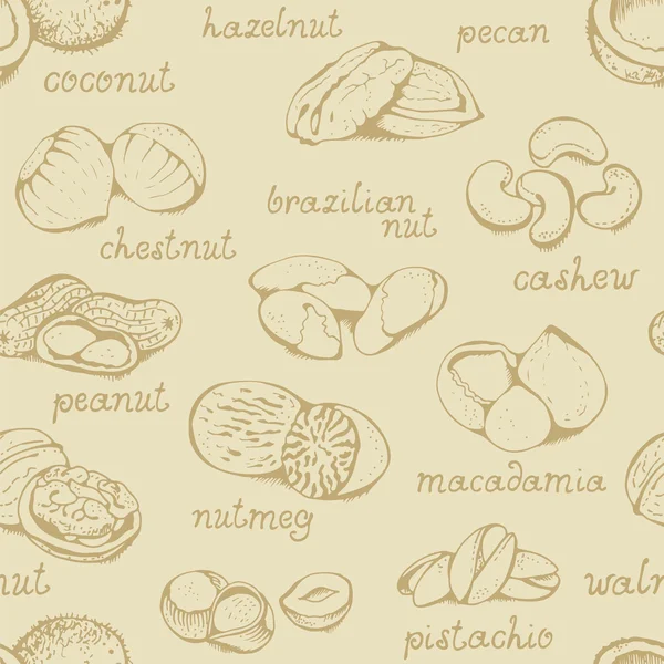 Nuts seamless beige pattern, vector — Stock Vector