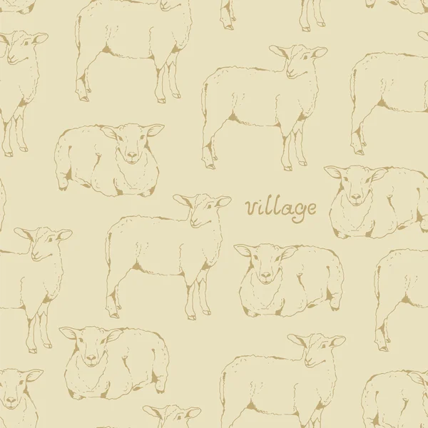 Modèle beige sans couture avec mouton — Image vectorielle