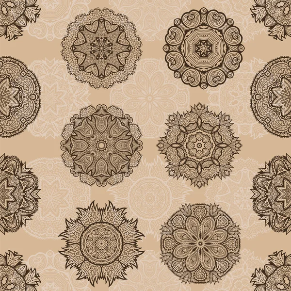 Безшовний візерунок з круглими декоративними орнаментами, бежевий квітковий вектор Ліцензійні Стокові Вектори