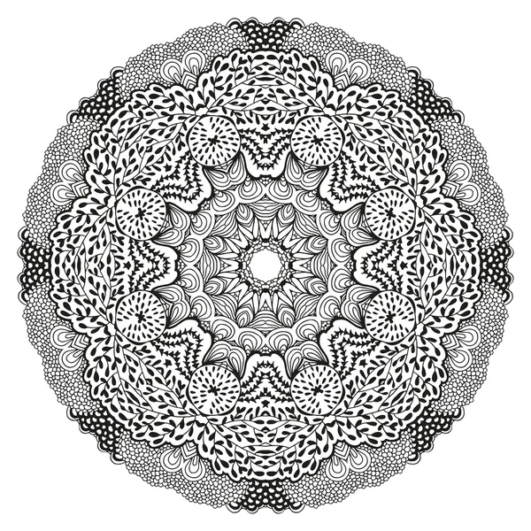 Ornement décoratif rond, motif floral noir et blanc, illustration vectorielle — Image vectorielle