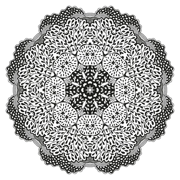 Ornement décoratif rond, illustration vectorielle motif floral noir et blanc — Image vectorielle