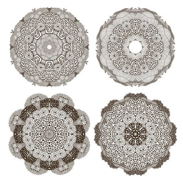 Conjunto de adornos decorativos redondos, patrón floral blanco y negro — Vector de stock