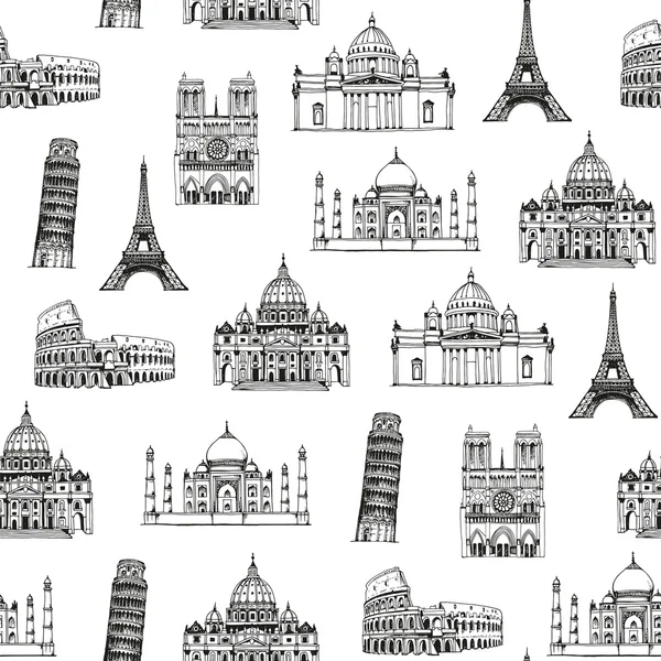 Landmarks of the world vector pattern — Stock Vector