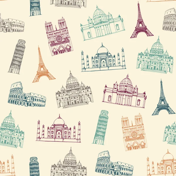 Famous landmarks of world pattern, seamless background with attractions