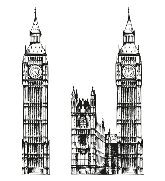 Ilustração da Torre Elizabeth (Big Ben) e Palácio de Westminster —  Vetores de Stock