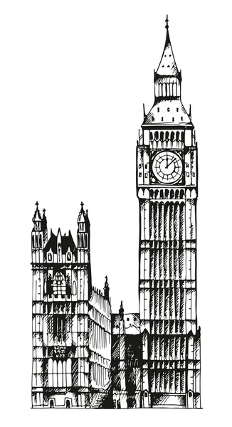 Elizabeth Tower (Big Ben) y Palacio de Westminster vector ilustración — Vector de stock