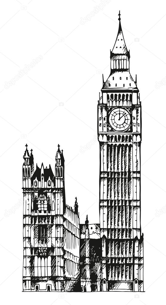 Elizabeth Tower (Big Ben) and Palace of Westminster vector illustration