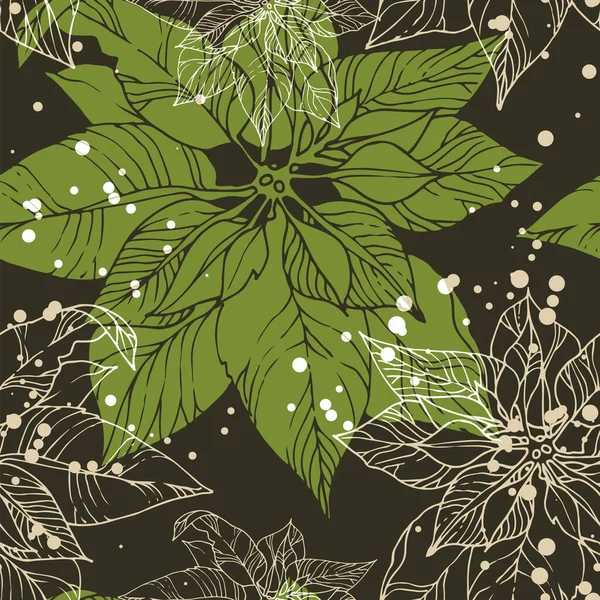 Blumenmuster Nahtloser Vektorhintergrund Mit Weihnachtssternen Textiles Ornament — Stockvektor