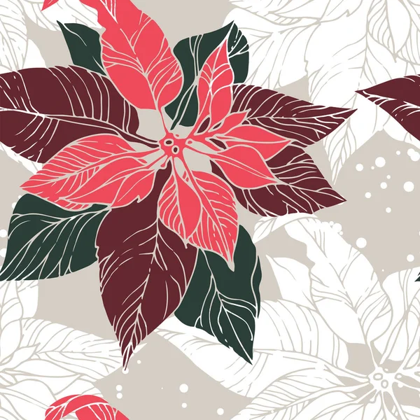 Bloemen Patroon Naadloze Vector Achtergrond Met Poinsettia Bloemen Textiel Ornament — Stockvector