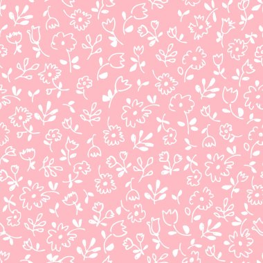 Small flowers seamless pattern, hand drawn floral decorative fabric background