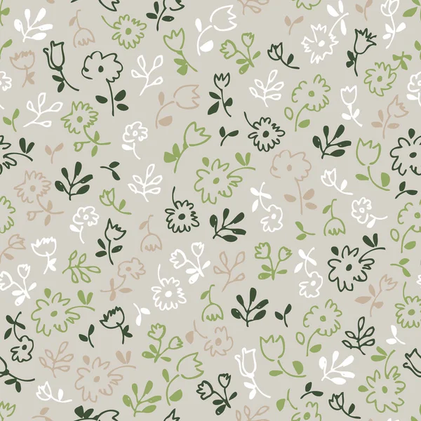 Small Flowers Seamless Pattern Hand Drawn Floral Decorative Fabric Background — ストックベクタ