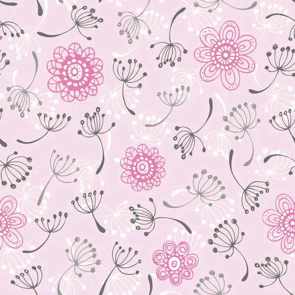 Flower Doodle Pattern Vector Hand Drawn Floral Background — Stock Vector