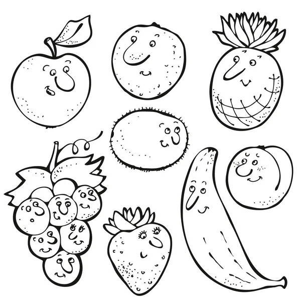 Gyümölcs Vektor Karakterek Gyűjtemény Kézzel Rajzolt Vicces Gyümölcs Bogyó Készlet Stock Vektor