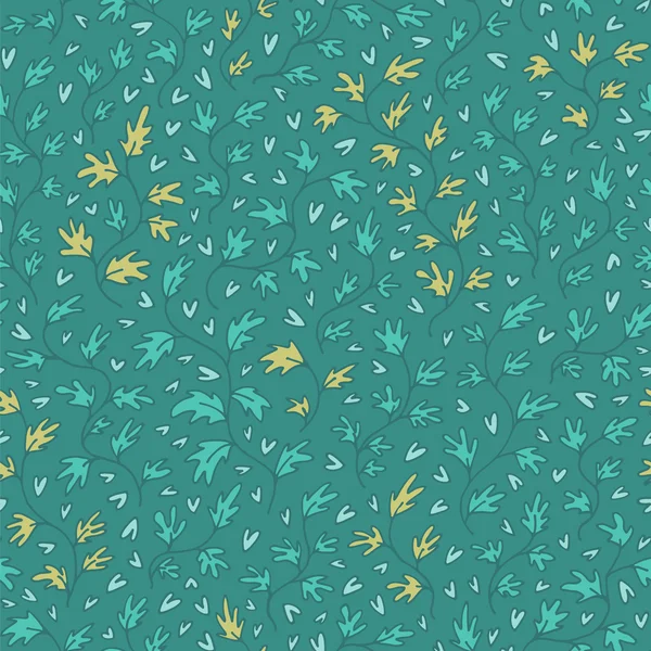 Pola gambar tangan bunga dengan daun dan cabang, jahitan yang lucu - Stok Vektor
